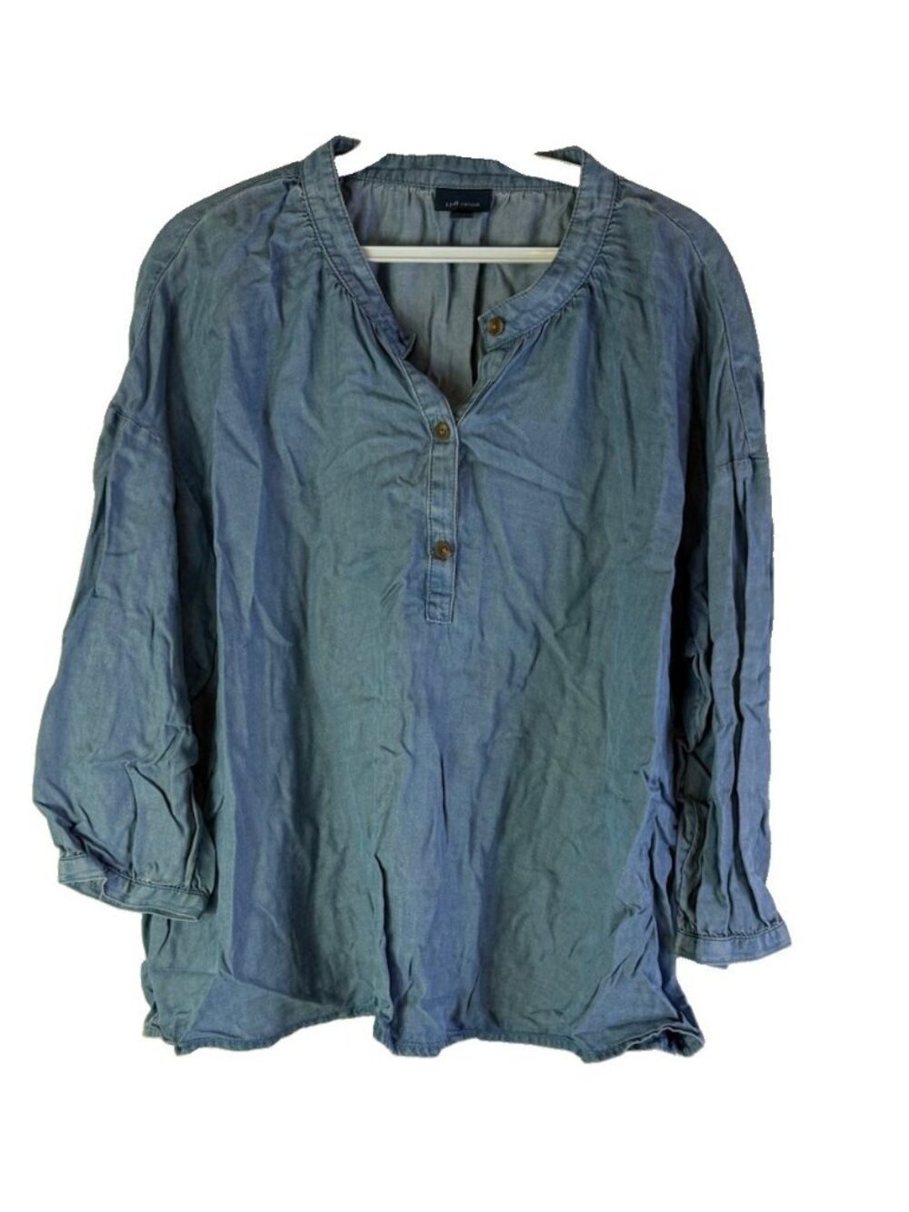 J.Jill Denim Shirt Top Chambray Button Popover Flowy Coastal